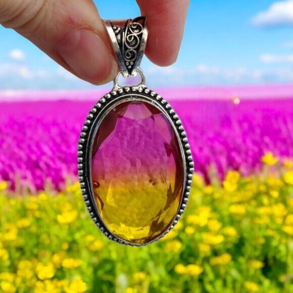 Bi-Color Tourmaline ✦ Sterling Silver Pendant ✦ Victorian Oval Pink & Yellow NWT - Picture 11 of 16